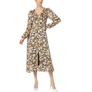 MINKPINK Australia ELIZA black pink green floral v neck long sleeve dress XL